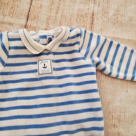 Jacadi striped velour footed sleeper playsuit sz 3m - Picture 2 of 3